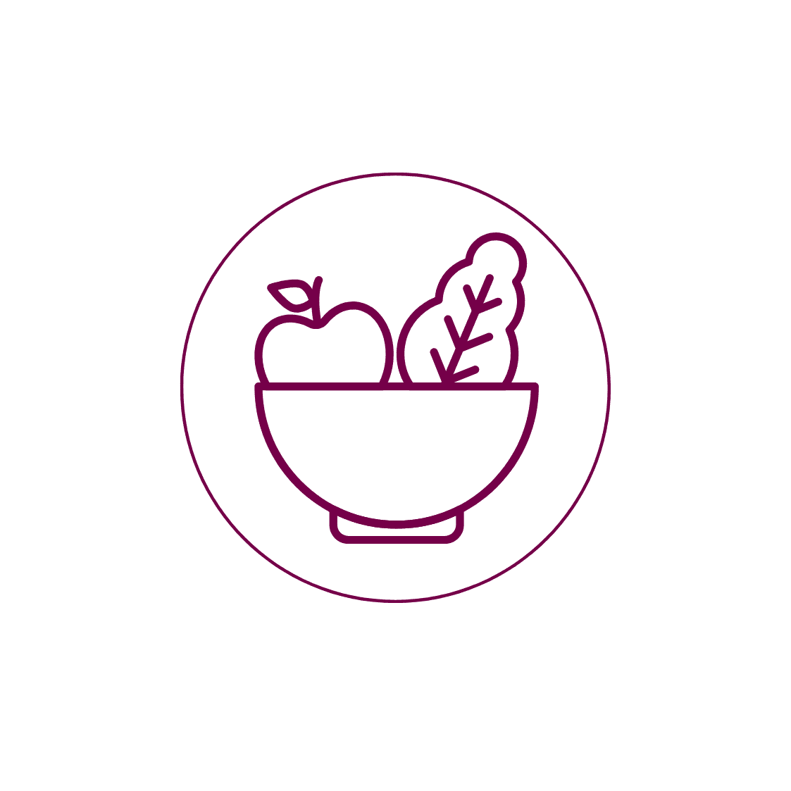 Icon einer Schüssel mit einem Apfel und Salatblatt