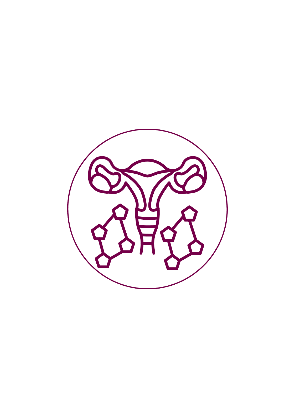 Icon eines Uterus mit zwei Molekülen als Hormone