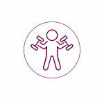 Comic-Zeichnung einer Person beim Sport mit 2 Hanteln