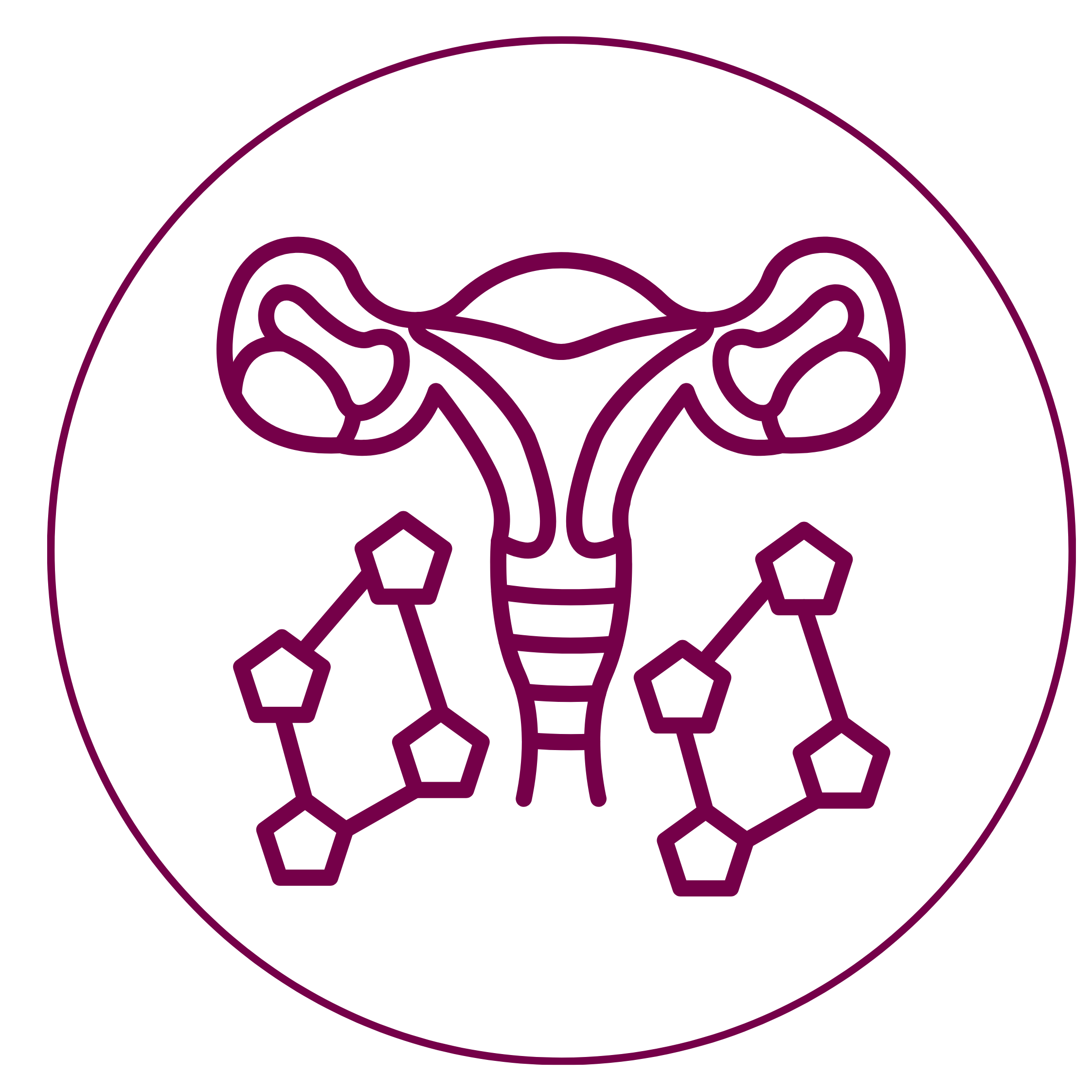 Icon eines Uterus mit zwei Molekülen für Hormone