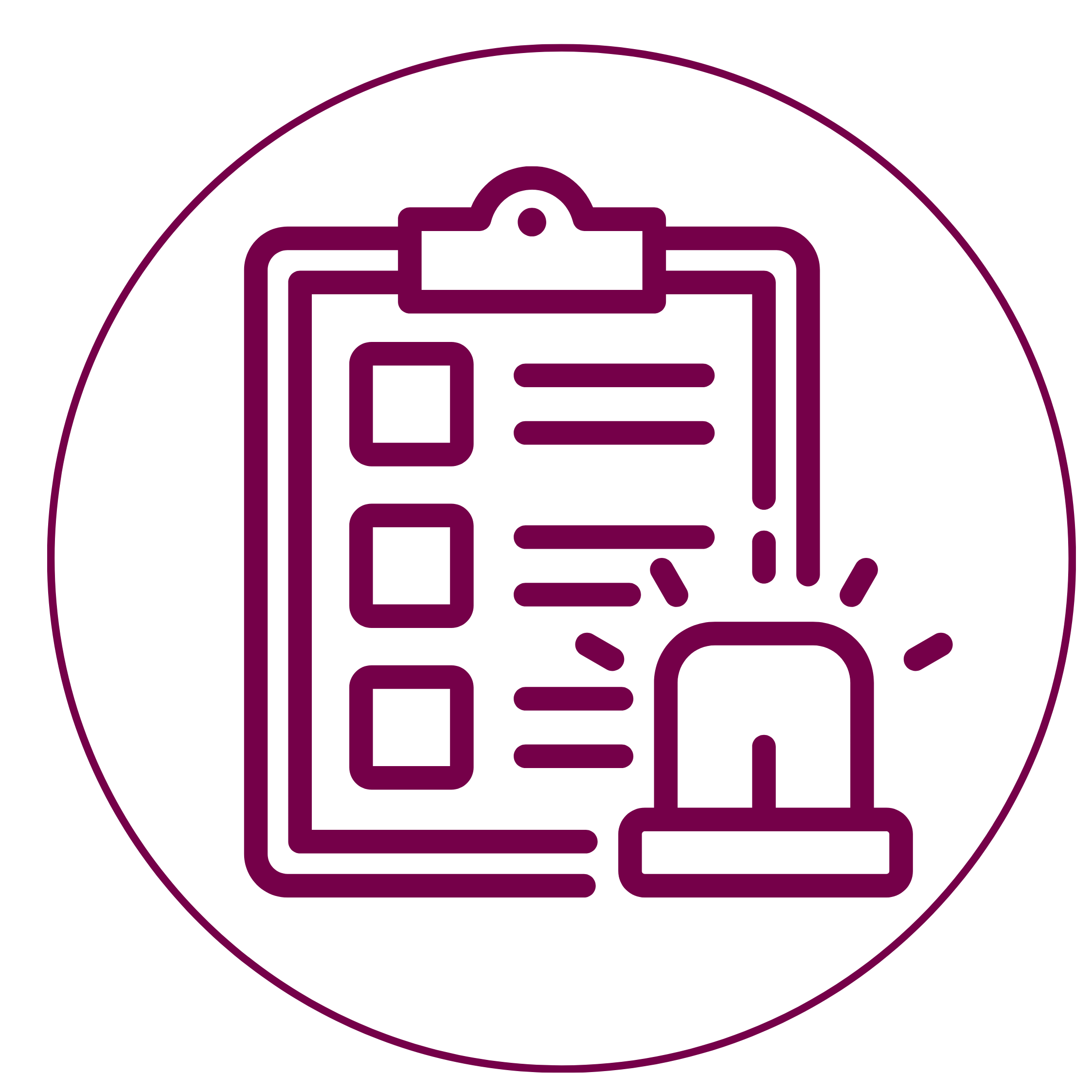 Icon eines Plans auf einem Klemmbrett mit einer Signalleuchte