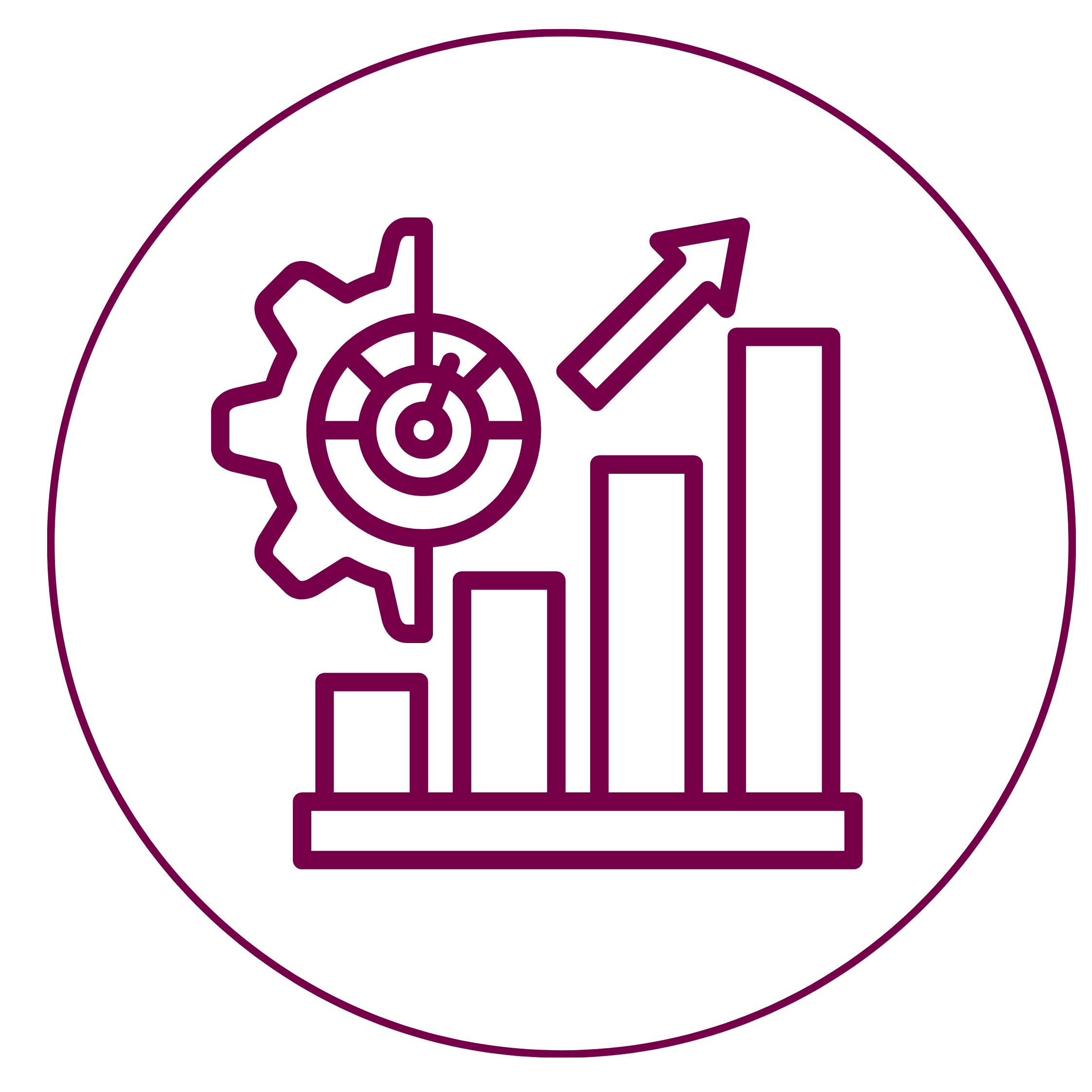 Icon eines Zahnrades und ansteigenden Balken mit einem Pfeil nach oben